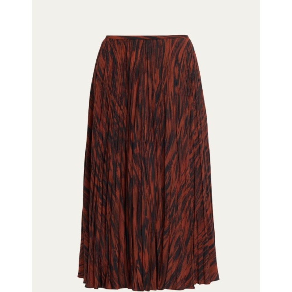 Proenza Schouler Runa Plisse Skirt Orange Printed Twill Midi Skirt Womens Size S